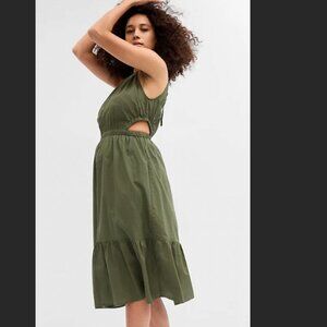 Gap Olive Green Poplin Halter Midi Dress w/ cutouts